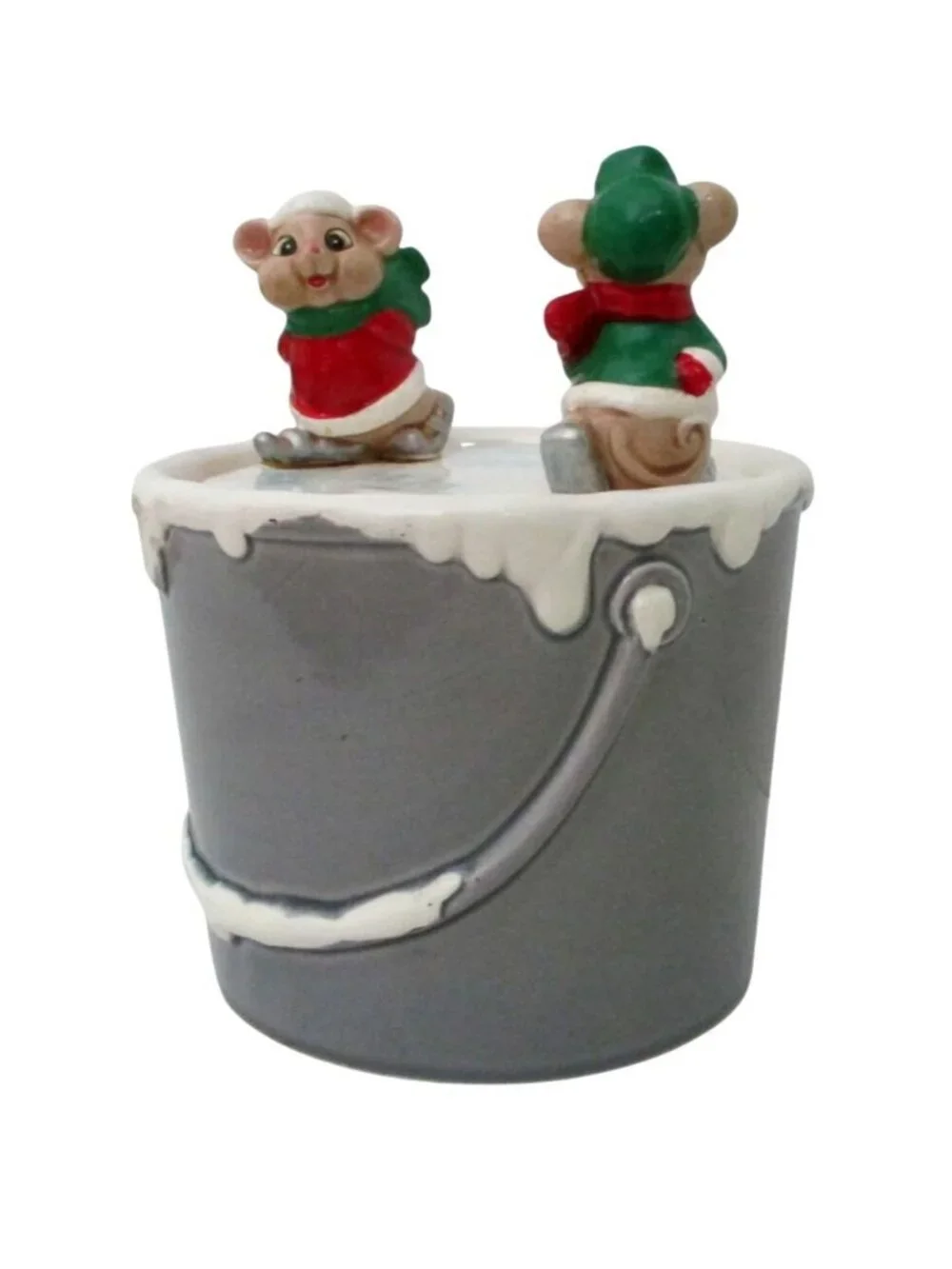 Vintage Skating Mice on Ice Bucket Music Box 1980s Japan Holiday Decor